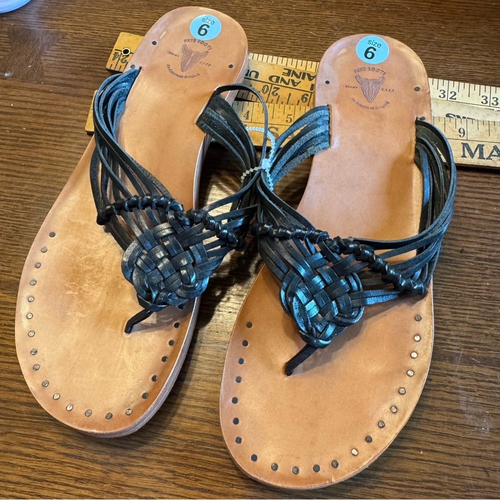 Frye Boots Valley Sandals Braided Thong Slip On Black Leather Size 6 NWT NEW